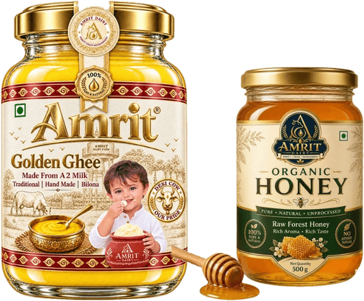 Amrit Bilona ghee and raw forest honey gift box