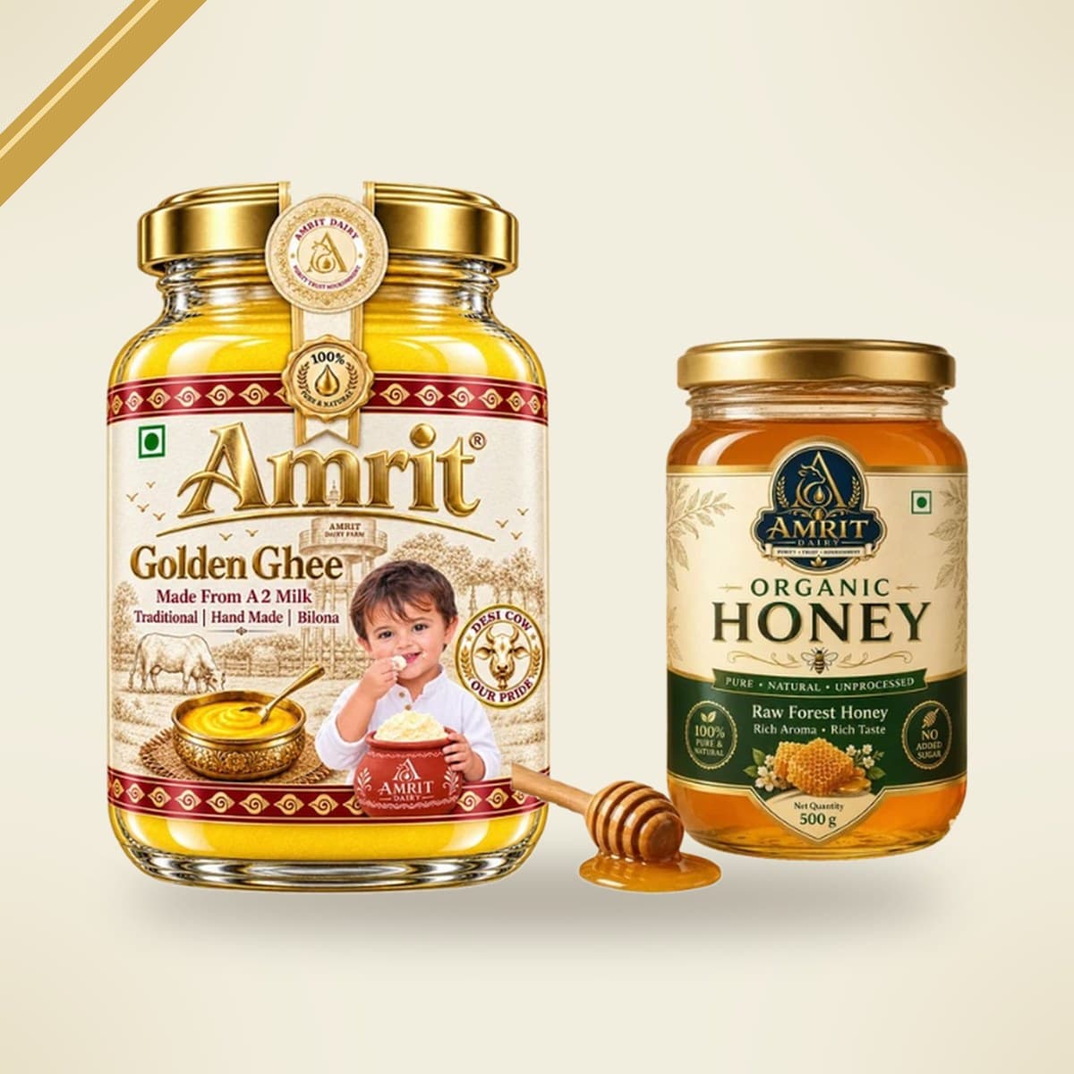 Amrit Bilona ghee and raw forest honey gift box